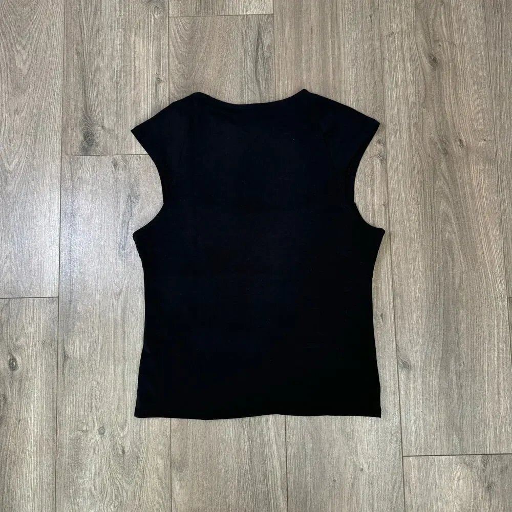 J.Crew Top WMNS M Black Solid Cap Sleeve Square Neck Stretch Cotton Balletcore
